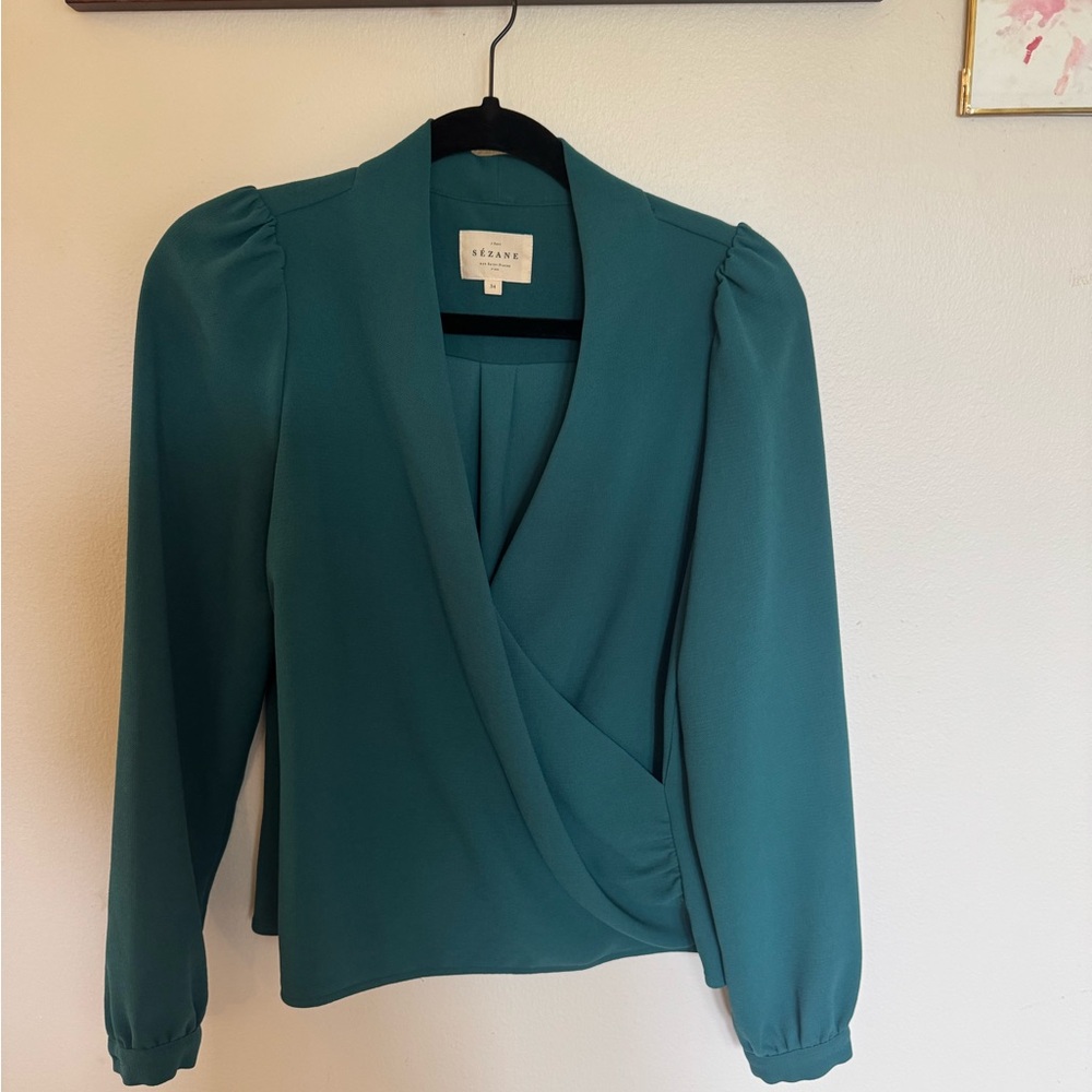 Sezane Abelia Blouse Bottle Green
